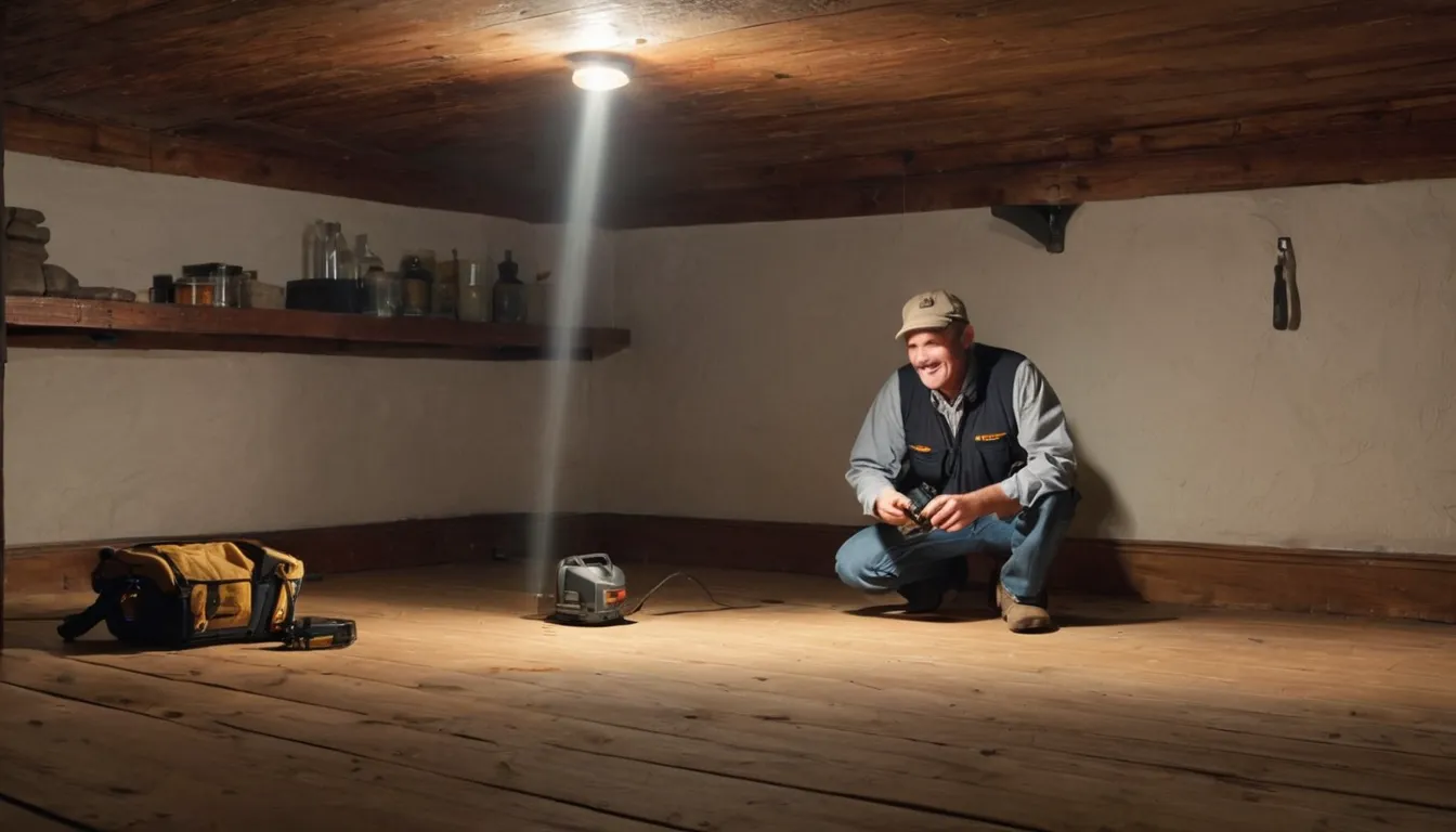 A friendly pest control provider inspecting a basement beam in an older home in Bowie